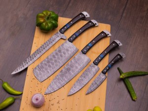 Juego de Cuchillos de Cocina de Acero de Damasco Hechos a Mano de Primera Calidad, 5 Piezas, Proveedor Mayorista para EE. UU. y la UE, OEM, ODM, Logotipo Personalizado, Cuchillos de Chef para Hotel - Product Image 4