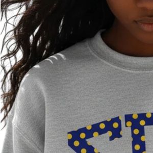 Sudadera Heather Gray con Cuello Redondo, Estampado Gráfico de Puntos Azules y Amarillos, Manga Larga, Informal, Unisex, de Algodón y Felpa - Product Image 4
