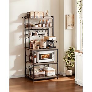 23.6-Inch <b>Kitchen</b> Bakers Rack with X-Shaped Support Bar & 12 S-Shaped Hooks Double-Layer Top <b>Kitchen</b> <b>Storage</b> Stand - Product Image 2