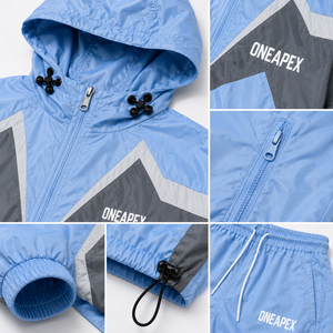 Custom Light Blue Black <b>White</b> Hooded Windbreaker Tracksuit Jacket and <b>Jogger</b> Pants Sportswear Set - Product Image 5