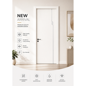 Puertas Interiores Modernas de PVC Impermeable y WPC para Hotel, Villa o Apartamento con Marco, Moldura y Tira Decorativa - Product Image 1