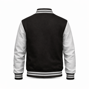Veste universitaire noire personnalisée OEM, veste de baseball en laine avec manches en PU, vente en gros - Product Image 2