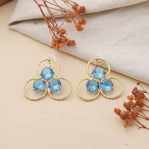 Gold Plated Flower <b>Stud</b> <b>Earrings</b> With Blue <b>Crystal</b> Rhinestones For Women Classic Party Jewelry - Product Image 1