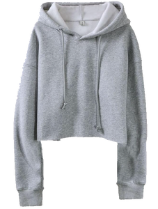 Girls <b>Crop</b> <b>Top</b> Hoodie Full Sleeve Solid Color Hooded Pullover Sweatshirt Regular Fit All Seasons Windproof Anti-UV Front Logo - Product Image 5