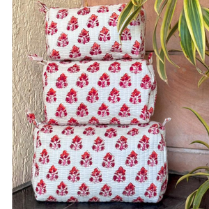 Jaipur Hand Block Printed <b>Colourful</b> Toiletry Bag <b>Set</b> of 3 Multi Function Cosmetic Organizer Waterproof Zip Closure Eco Friendly - Product Image 3