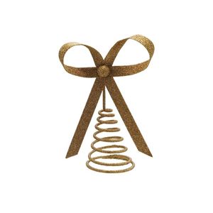 Adorno de árbol en espiral con purpurina dorada y lazo, decoración navideña tradicional para interiores, adorno metálico de 20 cm - Product Image 1