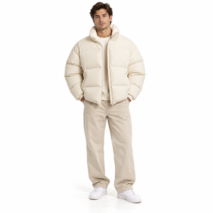 Blouson matelassé beige de qualité supérieure pour homme, col montant, coupe-vent, chaud, fermeture éclair intégrale, épais, vêtements d'extérieur d'hiver pour homme - Product Image 1