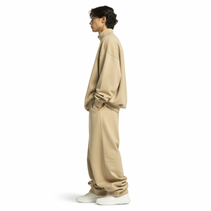 Ensemble de survêtement beige à capuche pour homme, en coton, avec logo imprimé en relief, style streetwear, coupe ample, longueur intégrale, pour l'automne - Product Image 5