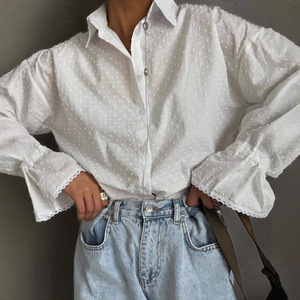 Chemise tendance en coton pour femme, style chic printemps-été, bouton unique, nouvelle collection automne, élégante, manches évasées - Product Image 1