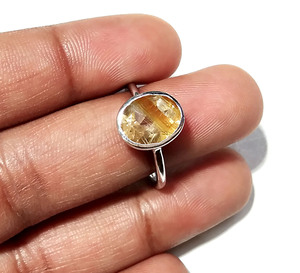 Natural Golden Rutilated <b>Quartz</b> <b>Ring</b> 925 Sterling Silver Faceted Gemstone Round Bezel Set Minimalist Style Unisex Jewelry - Product Image 6