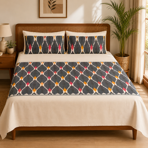 Sábana de Cama Doble 100% Algodón Tejida a Mano con Hilo Teñido Ikat Geométrico de Calidad 200 Hilos, Ecológica, Moderna, Colcha Tejida, Textil para el Hogar - Product Image 2