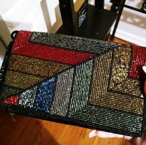 Cartera de mano azul con cuentas, hecha a mano, con diseño bohemio, para mujer, para la noche. - Product Image 2