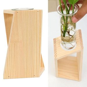 Vase à fleurs hydroponique en bois antique moderne fait main, finition naturelle, pour la décoration de table et de la maison - Product Image 1