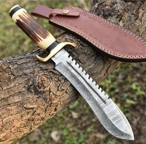 Cuchillo Bowie de Acero de Damasco Hecho a Mano por A&M Enterprises con Mango de Asta de Ciervo y Funda de Cuero, Cuchillos de Camping al por Mayor - Product Image 6
