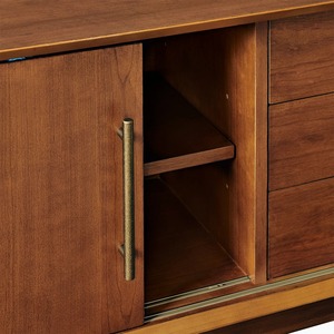 Midcentury Modern <b>Rustic</b> Shaker Teak Wood Living Room Cabinet with 2 <b>Doors</b> 5 Drawers Flat Panel Design Storage Furniture - Product Image 6