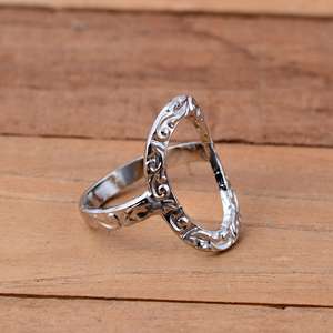 Handmade 925 Sterling Silver Oval Floral Scroll <b>Ring</b> Setting - <b>Adjustable</b> Arthritis Splint for Joint Support - Product Image 2