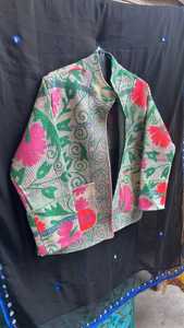 Unique Indian Style Floral Embroidered <b>Tweed</b> <b>Jacket</b> Loose Fit Full Sleeve Boho Style Hand Embroidery Collarless Daily Wear - Product Image 6