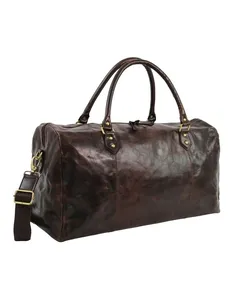 Bolsa de Viaje de Cuero Marrón Genuino de Estilo Moderno, Minimalista, para Fin de Semana, con Cierre de Cremallera y Asa Suave, Venta al Por Mayor - Product Image 3