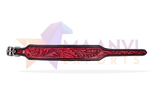 Collier de chien en cuir véritable à motif solide, usiné à la main, style occidental, cou rembourré réglable avec rivet gravé à la main, accessoire pour animaux de compagnie - Product Image 3