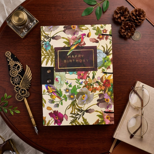 Floral Bird Lock Diary Notebook <b>A5</b> Hardcover Journal | Handmade Eco-Friendly Vintage Writing 100 Sheets Button Closure Design - Product Image 2