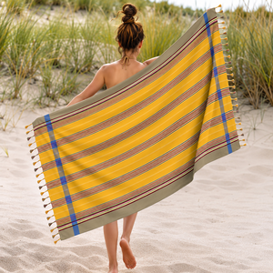 Serviette Kikoy à rayures teintes en fil avec franges, séchage rapide, super absorbante, serviettes de plage au prix d'usine pour les achats en gros. - Product Image 5