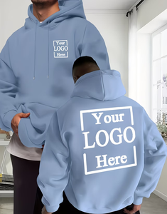 Custom Logo Hooded Sweatshirt Light Blue Casual Pullover Adults All Seasons Promotional Wear Silk Screen Printing - Product Image 1