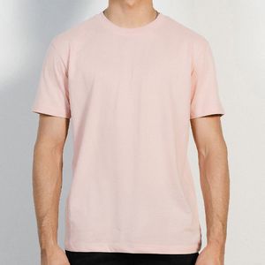 T-shirt pour homme à manches courtes, col rond, rose clair, coupe classique, couleur unie, en coton tricoté, style décontracté - Product Image 6