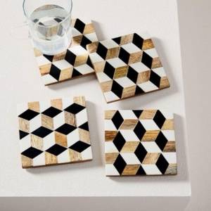 Sous-verres carrés modernes en bois naturel et résine, faits à la main, résistants à la chaleur, réutilisables, épaisseur personnalisable, pour la maison, de style impérial - Product Image 3