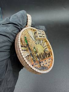 Pendentif Hip Hop personnalisé en Moissanite, motif paysage urbain avec palmiers, plaqué or et argent 925, bijoux fins, pendentifs et breloques - Product Image 5