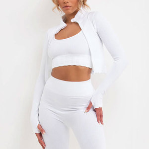 Custom Logo Women's <b>Yoga</b> Set 3 Piece Private Label Activewear Sports Bra Leggings <b>Jacket</b> Manufacturer - Product Image 6