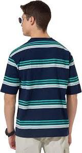 Camiseta de Manga Corta para Hombre de Alta Calidad 2026, Azul Marino y Verde Azulado con Rayas Horizontales, Estilo Urbano y Corte Holgado - Product Image 3