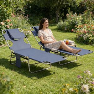 Two-Piece Gray Outdoor Lounge Chair Set Sunbathing Armchair with Comfortable Design - Product Image 1