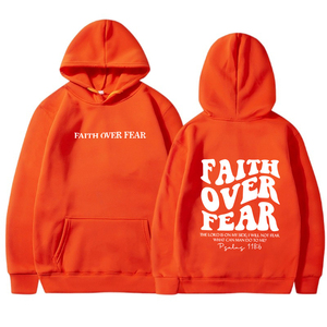 Sweat à capuche Faith Over Fear unisexe en coton blanc imprimé, pull décontracté pour l'automne - Product Image 5