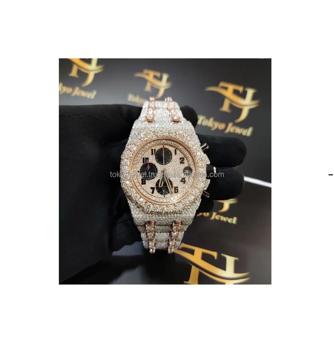 41 MM Wholesale Dealer of Best Quality Lab Grown Diamond Quartz Watch VVS Clarity Moissanite Diamond Studded Automatic Watch