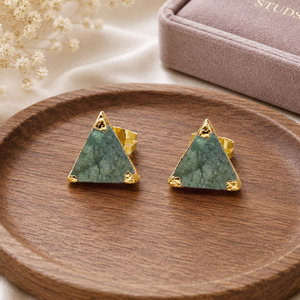 Handmade <b>Emerald</b> <b>Stud</b> Earrings | Raw Green Gemstone Jewelry - Product Image 1