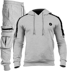 Chándal Gris de Invierno para Hombre, Grueso, con Capucha, Manga Larga, Color Sólido, Ropa Deportiva Informal con Bolsillos Laterales y Cintura Elástica - Product Image 1