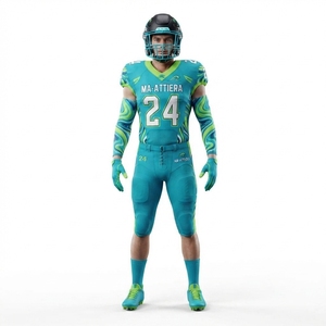 Custom Teal Lime American Football Uniform <b>Padded</b> Jersey <b>Pants</b> Set Team Sports Apparel - Product Image 1