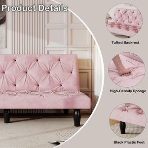 Sofá Cama de Terciopelo Rosa de 66 Pulgadas para Salas de Estar Familiares, Apartamentos y Dormitorios, Fácil Transformación en Cama, Elegante Mueble para el Hogar - Product Image 6