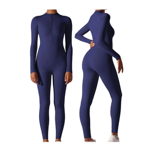 Quick Dry Running Jumpsuit Zipper Front Fitness <b>Romper</b> Long Sleeve - Product Image 1