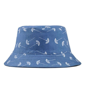 Blue Printed Bucket <b>Hat</b> Unisex Cotton Breathable Spring Summer Casual Adult 56-58CM - Product Image 3