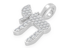 Pendentif Chai en acier inoxydable plaqué avec lettres, serti de moissanite en canal, taille brillant rond, style hip-hop juif unisexe, cadeau - Product Image 3