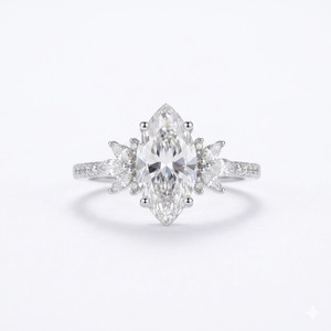 1.50ctw Lab Grown Diamond 925 <b>Sterling</b> <b>Silver</b> Engagement <b>Ring</b> 14K White Gold Marquise Cluster Diamond <b>Ring</b> Matching Bridal <b>Set</b> - Product Image 3