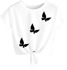 Camiseta Casual de Cuello Redondo para el Verano 2026, Estampado de Mariposas y Crisantemos, Manga Corta, Ligera, para Uso Diario - Product Image 3