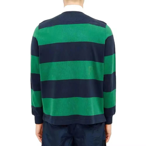 Polo à manches longues pour homme, respirant, personnalisé, à blocs de couleur, tricoté, décontracté, design bleu et blanc - Product Image 3
