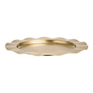 Assiette de service décorative ronde en aluminium doré, faite à la main, avec bordure vieillie, pour la restauration fine et les événements - Product Image 2
