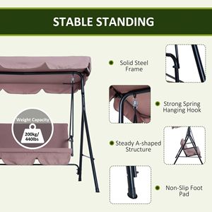 Dondolo da Esterno a 3 Posti Marrone con Tettuccio Inclinabile Regolabile, Cuscino e 2 Pad Antiscivolo per Braccioli, Ideale per Giardino e Balcone - Product Image 5