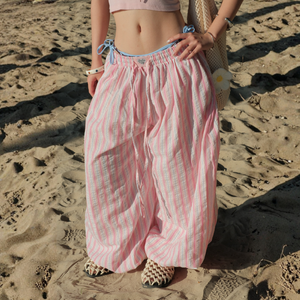 Women's Regular Fit Plaid Harem Pants Wide Leg Mid Waist Drawstring Closure Casual <b>Summer</b> <b>Trousers</b> Flannel Fabric Cuffed - Product Image 4