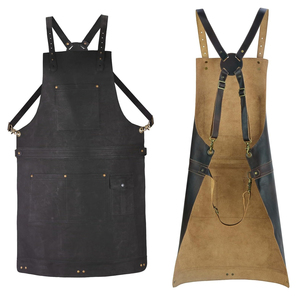 Heavy Duty Heat& Flame Resistant Premium Quality Full Grain Leather <b>Working</b> <b>Apron</b> Crossbody Bib Design Unisex Kitchen Use <b>Aprons</b> - Product Image 6