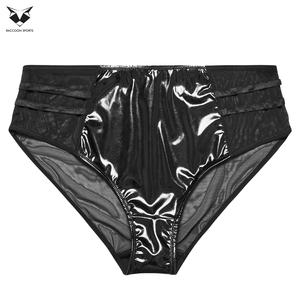 Black Wet Look Harness Lingerie Glossy Leather Look Bralette with Criss-Cross Strap Sheer Mesh Briefs Women Leather <b>Bra</b> & Briefs - Product Image 4