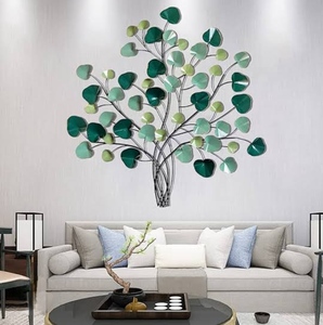 SAFA INTERNATIONAL Décoration murale en métal faite à la main, feuille décorative moderne pour salon, à suspendre en intérieur, design vert et or toutes saisons, Uttar - Product Image 5